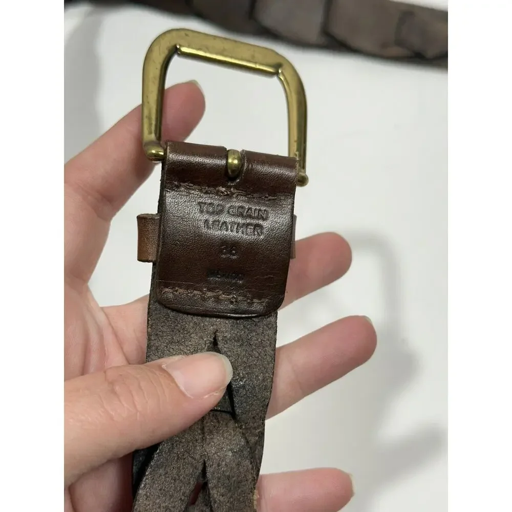 Braided Leather‎ Sz 38 Brown Top Grain Leather Solid Brass Buckle Mexico Luxury